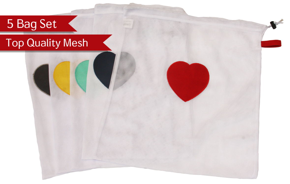 Set of SOCKSAC bags with colourful heart patches