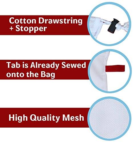 Close-up of drawstring, tab and mesh quality